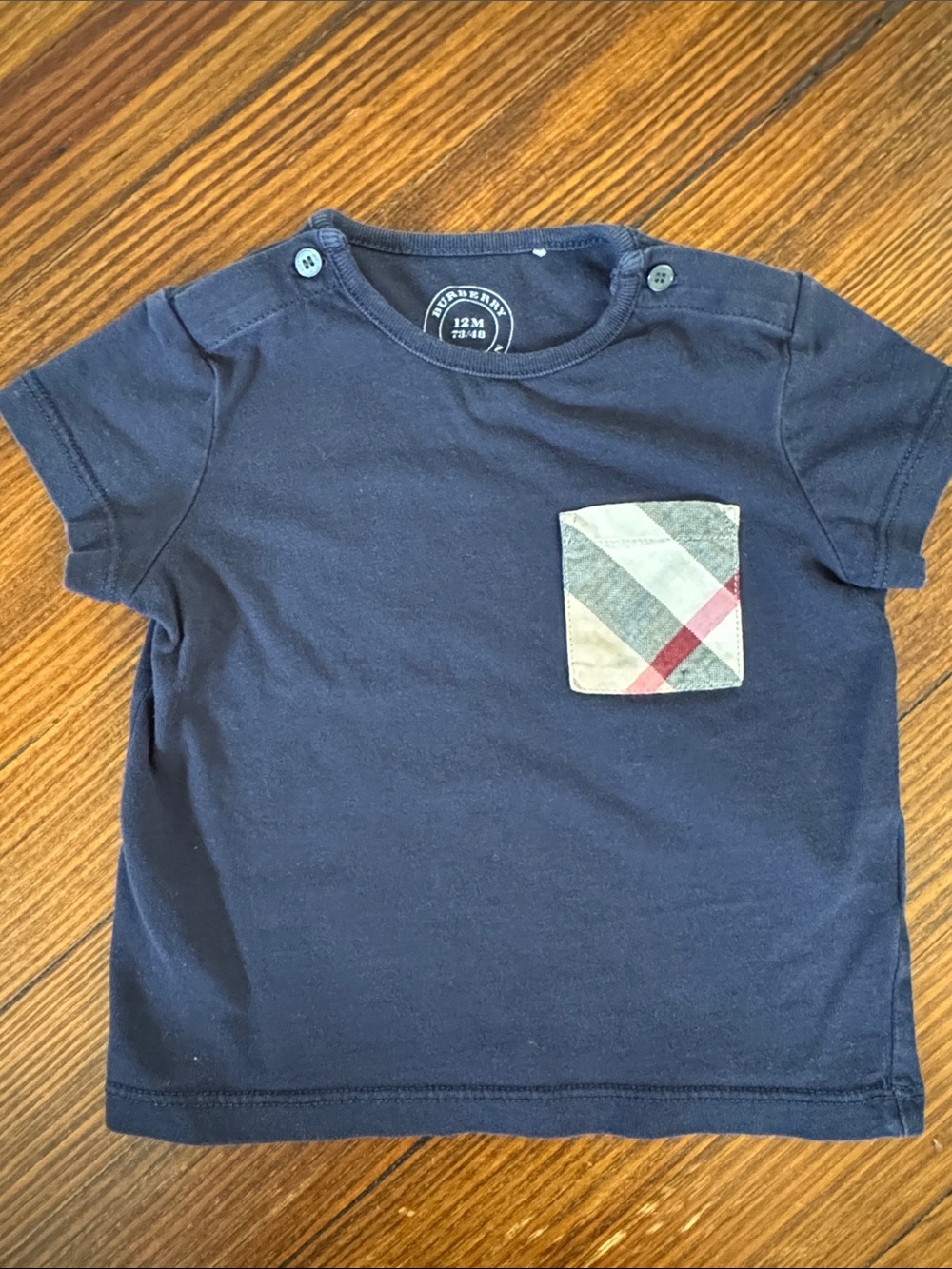 Burberry kids Navy Short-Sleeve with classic check pocket detail